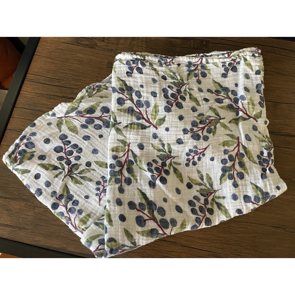 Clementine Kids Muslin Swaddle Baby Blanket Blueberries White